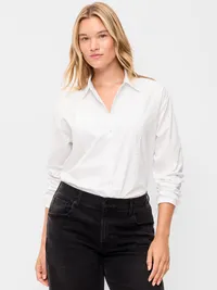 Oversized Tuxedo-Front Button-Down Shirt - White Lilies — view 5