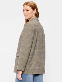 Oversized Twill Double-Breasted Blazer - Plaid — view 2