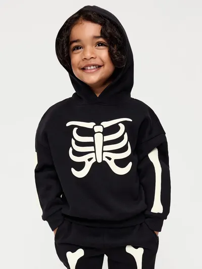 Oversized Unisex Graphic Pullover Hoodie for Toddler - Black Skeleton