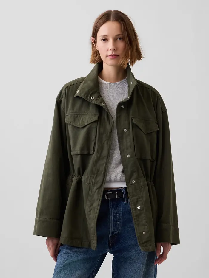Oversized Utility Swing Jacket - Black moss green