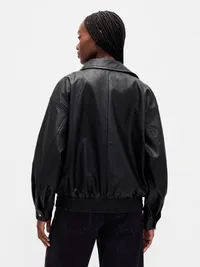 Oversized Vegan Leather Jacket - True black — view 3