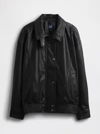 Oversized Vegan Leather Jacket - True black — view 5