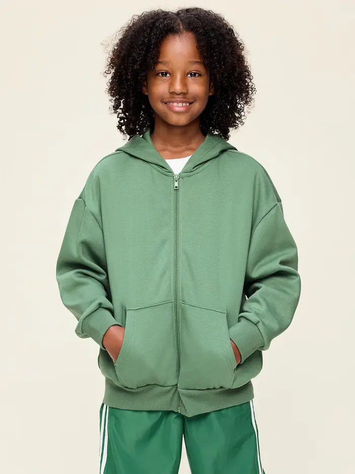 Oversized Zip Hoodie for Boys - Evergreen Shade