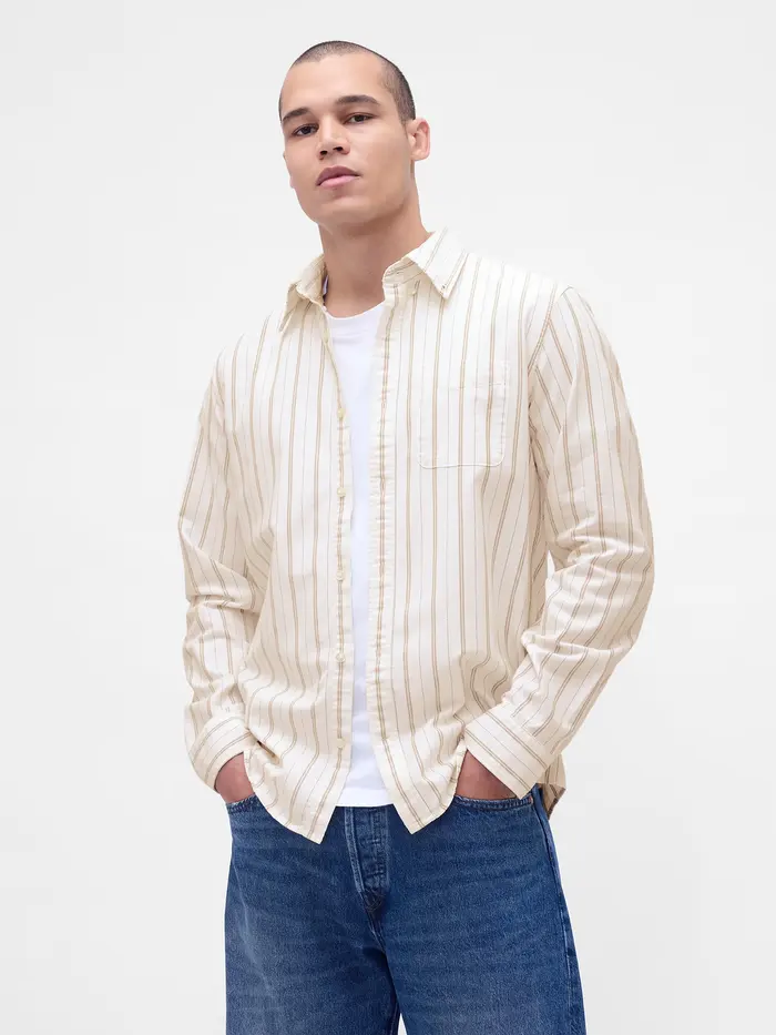 Oxford Button-Down Shirt - OLIVE STRIPE