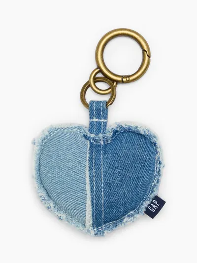 Patchwork Denim Heart Bag Charm - Denim