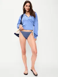 Pique String Bikini Swim Bottoms - Blue Checkerboard — view 3