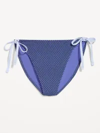 Pique String Bikini Swim Bottoms - Blue Checkerboard — view 4