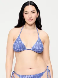 Pique Triangle String Bikini Swim Top - Blue Ditsy Floral — view 5