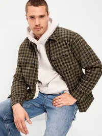 Plaid Flannel Shacket - Brown Plaid — view 3