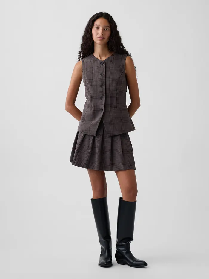 Pleated Mini Skort - Brown plaid