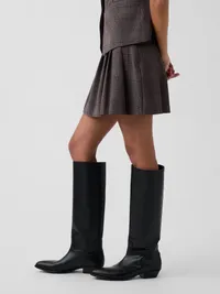 Pleated Mini Skort - Brown plaid — view 3