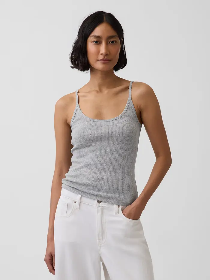 Pointelle Crop Cami - Heather grey