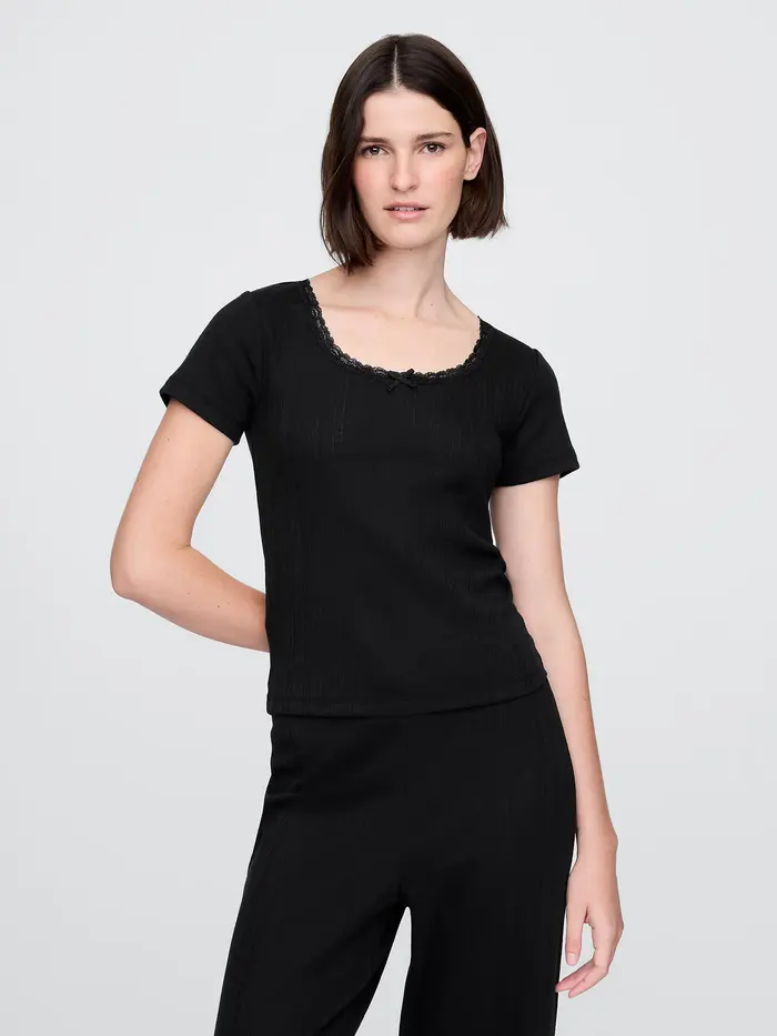 Pointelle PJ Top - True black