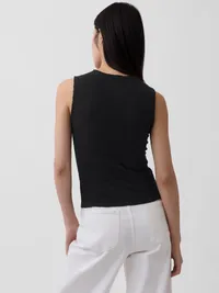 Pointelle Shell Tank Top - Black — view 3