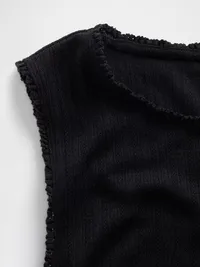 Pointelle Shell Tank Top - Black — view 4