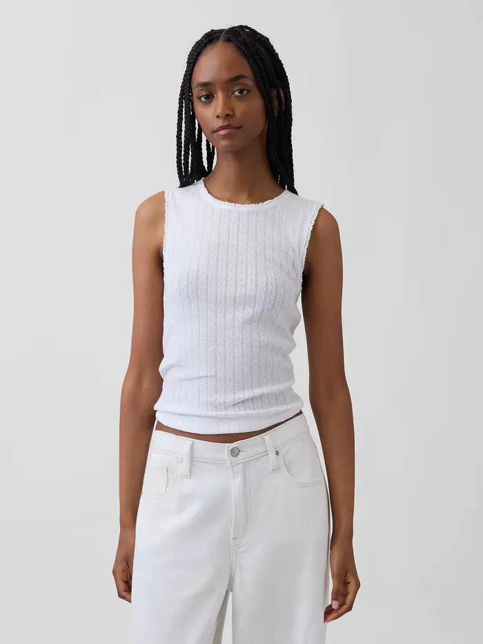 Pointelle Shell Tank Top - Fresh white