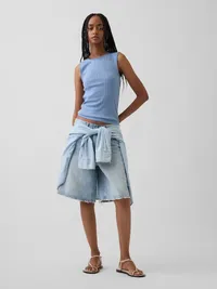Pointelle Shell Tank Top - Light blue — view 2