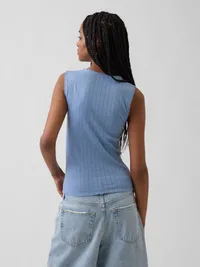 Pointelle Shell Tank Top - Light blue — view 3