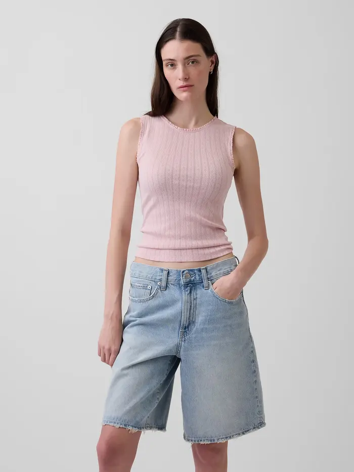 Pointelle Shell Tank Top - Pink