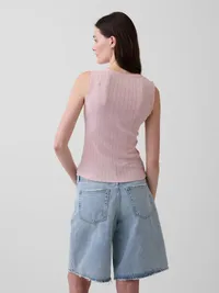 Pointelle Shell Tank Top - Pink — view 3