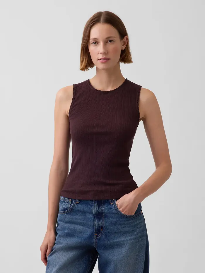 Pointelle Shell Tank Top - Terra brown