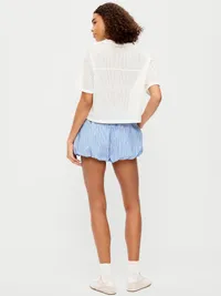 Poplin Bubble Hem Shorts - Blue Stripe — view 2