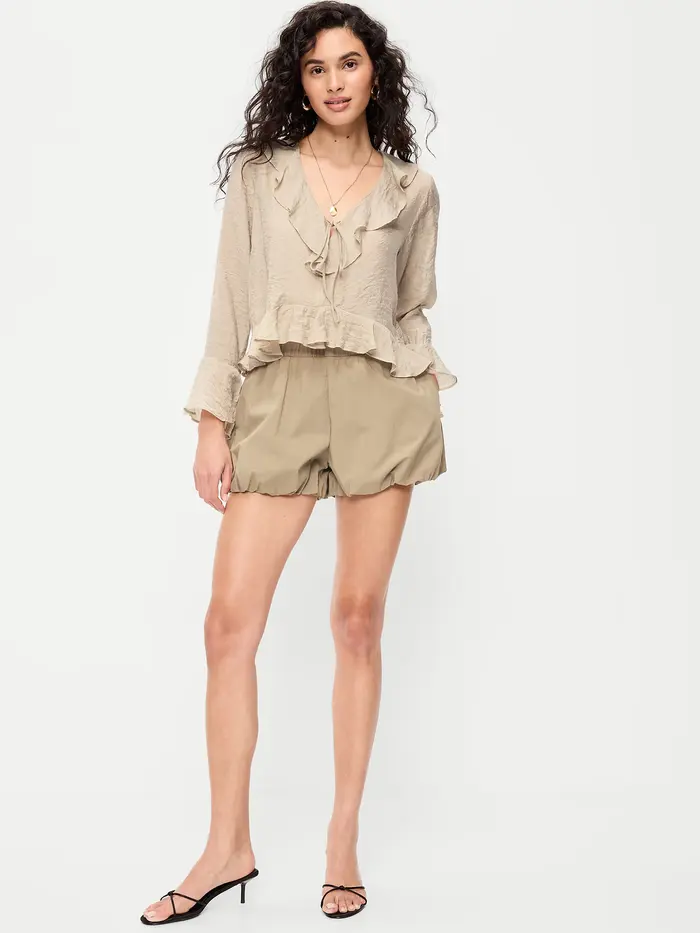 Poplin Bubble Hem Shorts - Sliced Bread