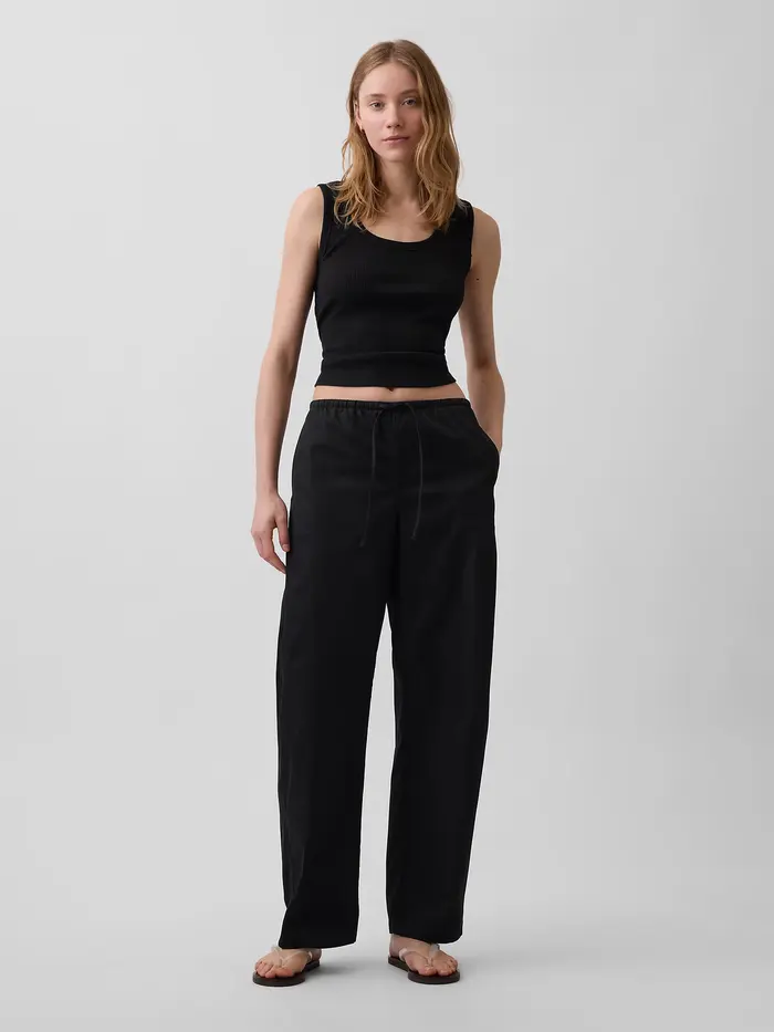 Poplin Easy Barrel Pants - Black