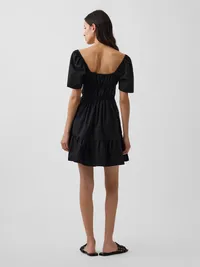Poplin Flutter-Sleeve Mini Dress - True black — view 2