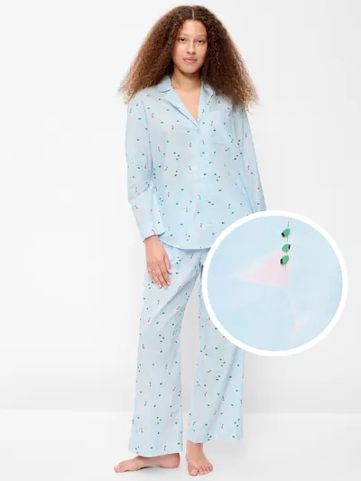 Poplin Pajama Pant Set - Blue Martini