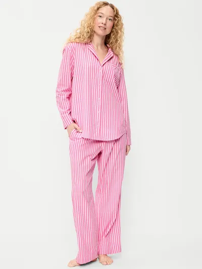 Poplin Pajama Pant Set - Pink Stripe