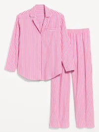 Poplin Pajama Pant Set - Pink Stripe — view 3