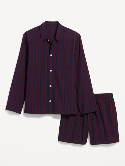 Poplin Pajama Shorts Set - Stripe Top