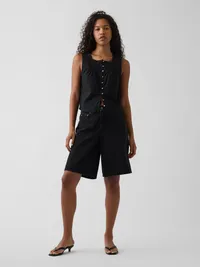Poplin Pintuck Shell Top - Black — view 2