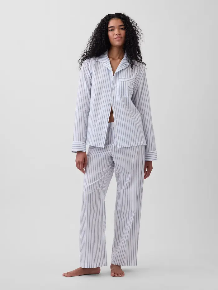 Poplin PJ Pants - White & blue stripe