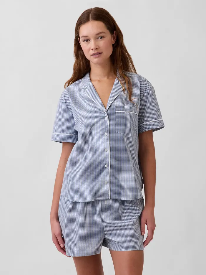 Poplin PJ Shirt - Blue gingham