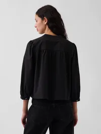 Poplin Popover Top - Black — view 3