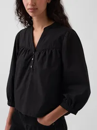 Poplin Popover Top - Black — view 4