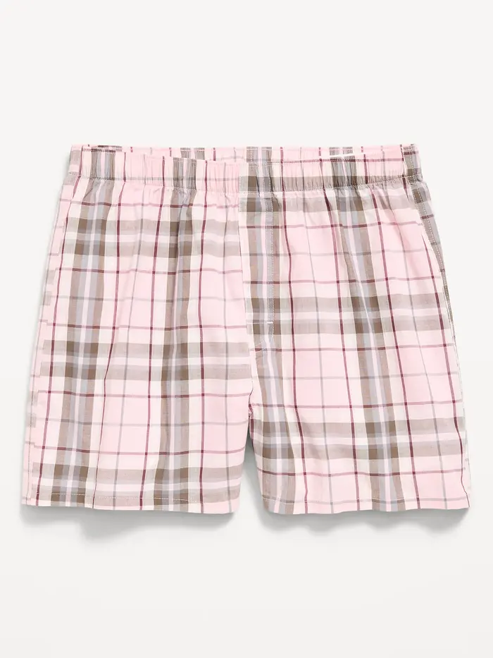 Printed Boxer Shorts - White/Pink Plaid