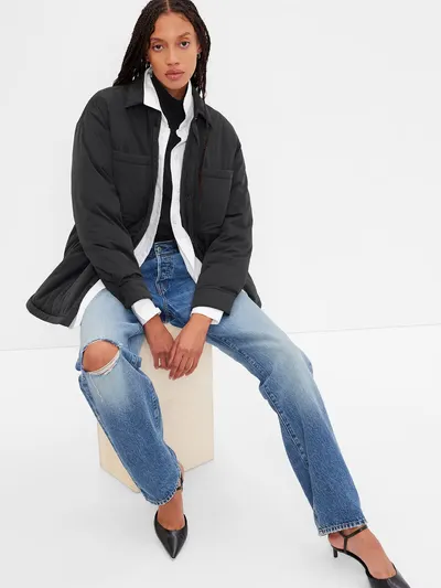 Puffer Shirt Jacket - True black