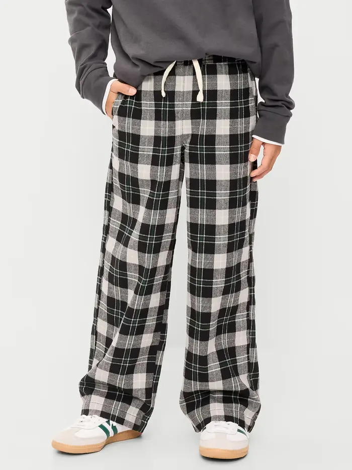 Pull-On Baggy Plaid Flannel Pants for Boys - Gray Plaid