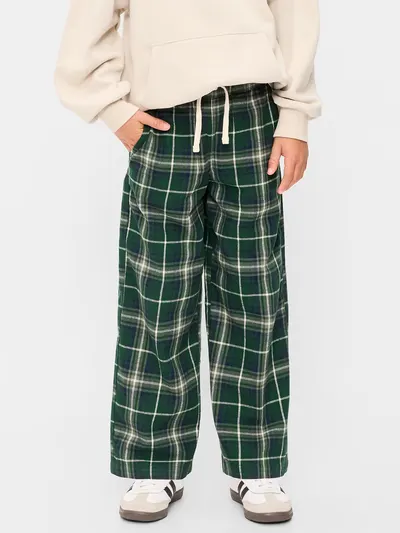 Pull-On Baggy Plaid Flannel Pants for Boys - Green Plaid