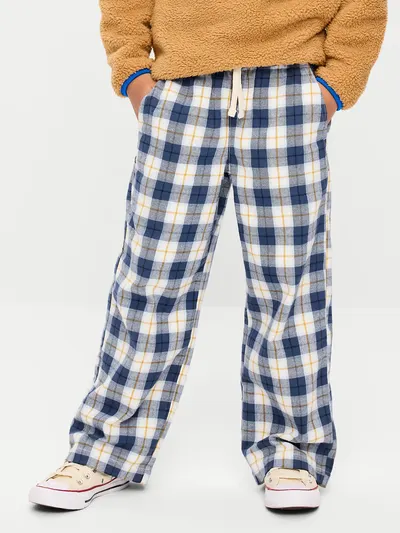 Pull-On Baggy Plaid Flannel Pants for Boys - White Plaid