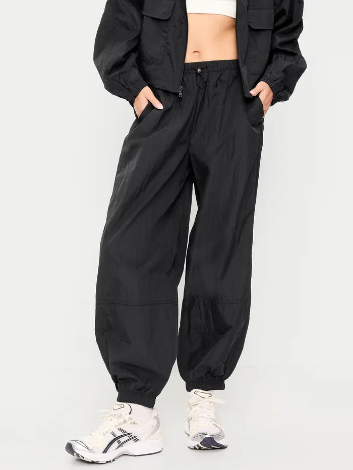 Pull-On Windbreaker Parachute Pants - Black Jack