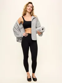 Quilted Bounce Fleece Wrap-Front Jacket - Heather Gray — view 3
