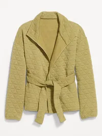 Quilted Bounce Fleece Wrap-Front Jacket - Micro Green — view 4