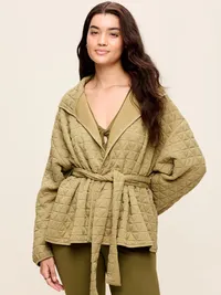 Quilted Bounce Fleece Wrap-Front Jacket - Micro Green — view 5