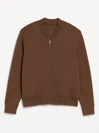Quilted Fleece Bomber Jacket - Dark Walnut — view 4