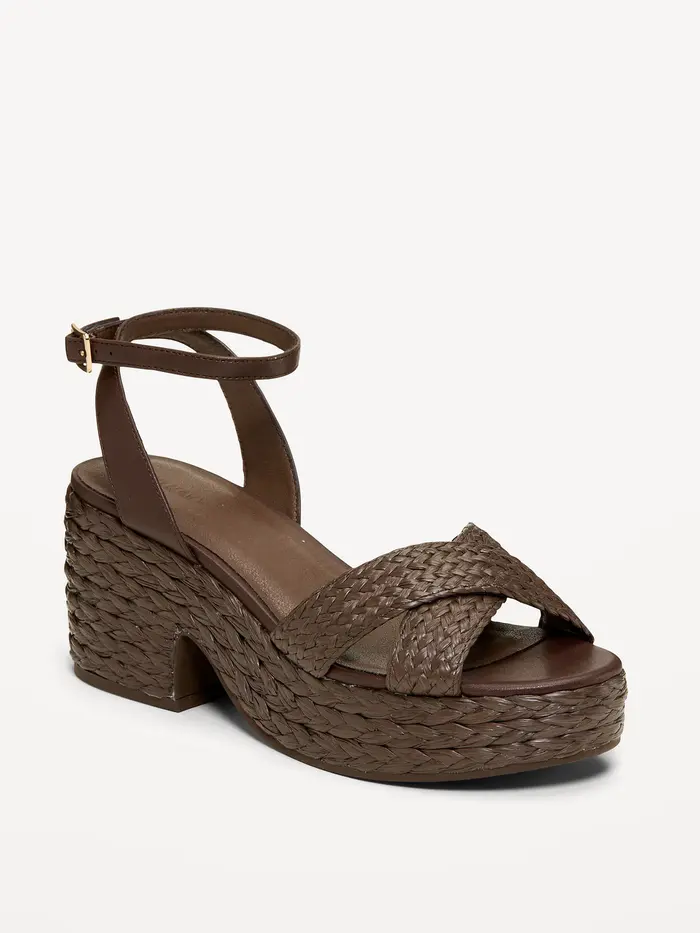 Raffia Platform Sandals for Women - Chocolate