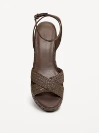 Raffia Platform Sandals for Women - Chocolate — view 3